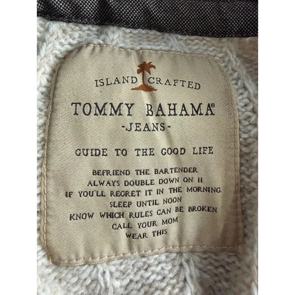 Tommy Bahama Mens XL Lambswool Cable Knit Mock Neck Button Sweater Oatmeal